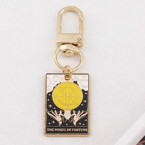 Tarot Card Keychain The Wheel of Fortune Gold‎ Tone Charm